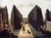 unknow artist, Hartwell House,Topiary alleys behind the wilderness and William iii Column